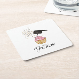 Posavasos Cuadrado De Papel Graduación Graduado de tarta rosa