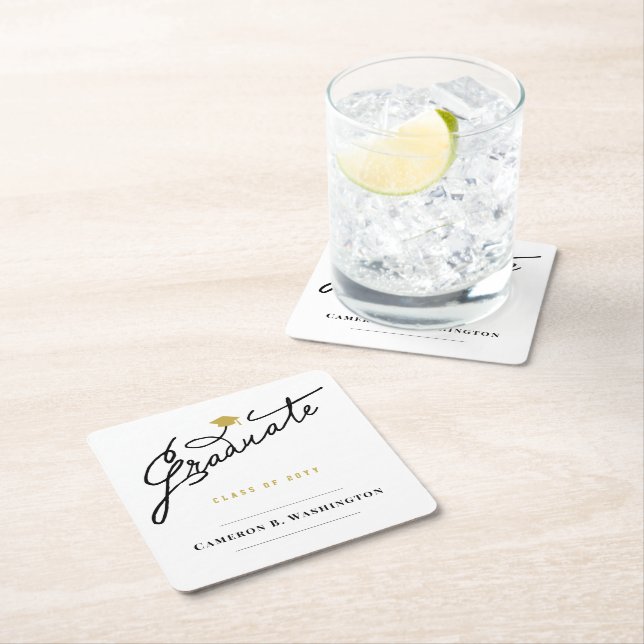 Posavasos Cuadrado De Papel Graduación Graduado Título Título Grado Simple Gra (In situ)