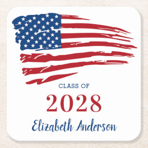 Posavasos Cuadrado De Papel Graduación Patriótica Bandera Estadounidense Ejérc