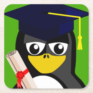 POSAVASOS CUADRADO DE PAPEL GRADUACIÓN PENGUIN
