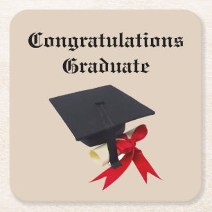 POSAVASOS CUADRADO DE PAPEL GRADUADO DE FELICITACIÓN