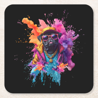 Posavasos Cuadrado De Papel "Graffiti Pug Mouse Pad – Urban Street Art Dog Des