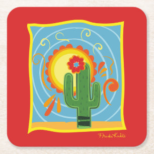 Posavasos Cuadrado De Papel Gráfico de Frida Kahlo Cactus