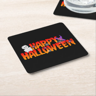 Posavasos Cuadrado De Papel Gráfico de Halloween Feliz