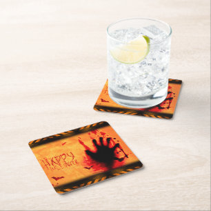 Posavasos Cuadrado De Papel gráfico de SlipperyJoe's Happy Halloween irregula