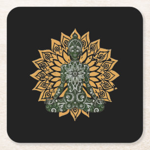 Posavasos Cuadrado De Papel Gráfico de Yoga Lotus Pose Zen