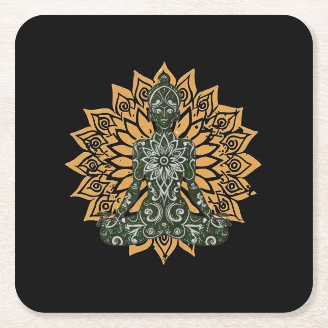 Posavasos Cuadrado De Papel Gráfico de Yoga Lotus Pose Zen (Anverso)