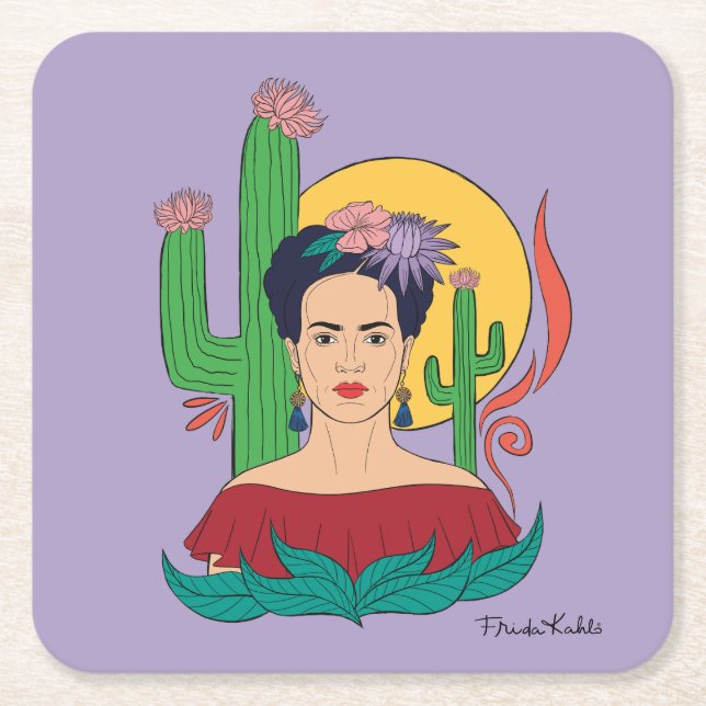 Posavasos Cuadrado De Papel Gráfico del desierto de Frida Kahlo (Anverso)