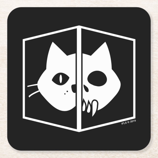 Posavasos Cuadrado De Papel Gráfico del gato de Schrödinger (Anverso)