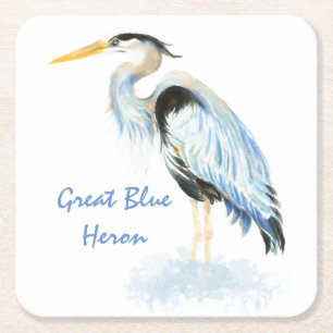 Posavasos Cuadrado De Papel Gran arte de aves acuáticas de la garza azul