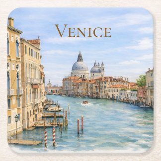 Posavasos Cuadrado De Papel Gran Canal de Venecia Acuarela