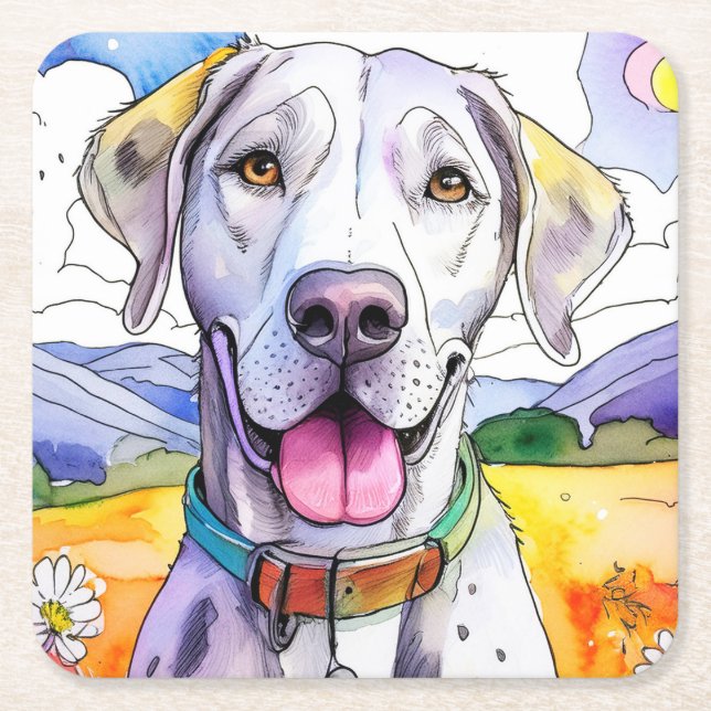 Posavasos Cuadrado De Papel Gran Montaña de Perro de Danés (Anverso)