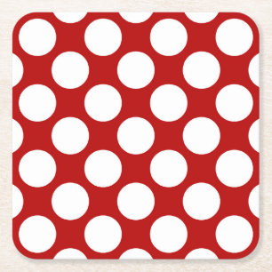 Posavasos Cuadrado De Papel Gran punto retro - blanco y rojo