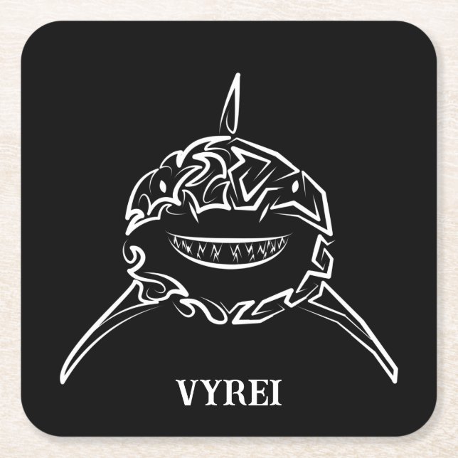 Posavasos Cuadrado De Papel Gran tiburón blanco y negro tribal (Anverso)