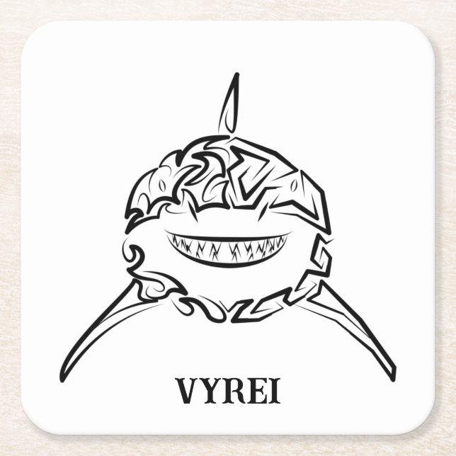 Posavasos Cuadrado De Papel Gran tiburón blanco y negro tribal (Anverso)