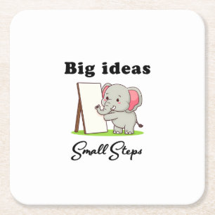 Posavasos Cuadrado De Papel "Grandes Ideas, Pequeños Pasos" sueños de elefante