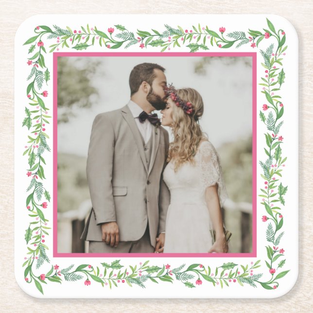 Posavasos Cuadrado De Papel Grandmillennial Evergreen Swag | Foto (Anverso)