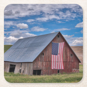 Posavasos Cuadrado De Papel Granero con la bandera americana el Colfax,