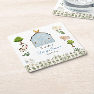 Posavasos Cuadrado De Papel Granja de animales en acuarela Baby Shower