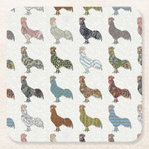 Posavasos Cuadrado De Papel Granja de patrón colorido de gallo de pollo