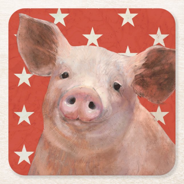Posavasos Cuadrado De Papel Granja Patriótica - Cerdo (Anverso)