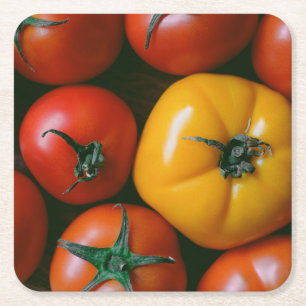 Posavasos Cuadrado De Papel Granjas Tomates rojos y amarillos brillantes