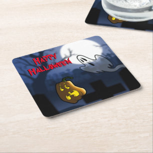 Posavasos Cuadrado De Papel Graveyard Scare Halloween Paper Coasters