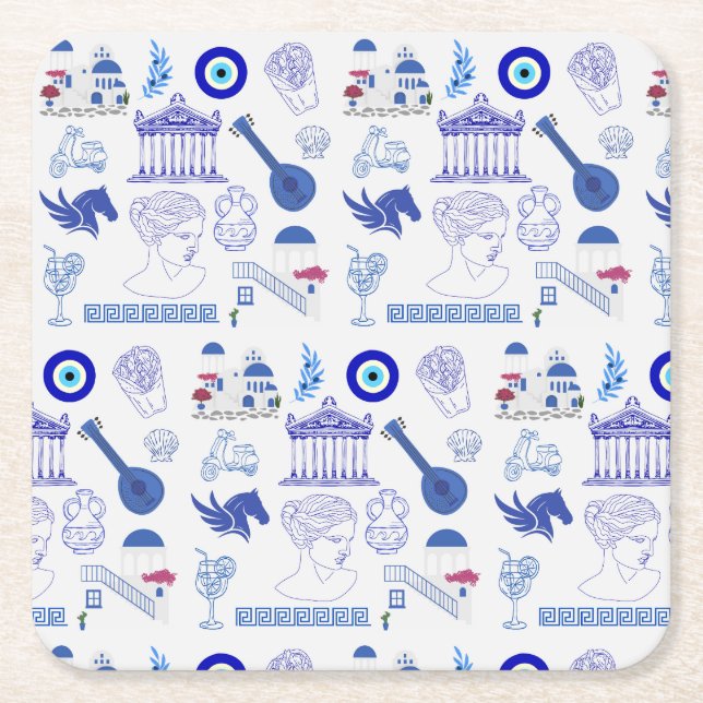 Posavasos Cuadrado De Papel Greece Blue and White (Anverso)