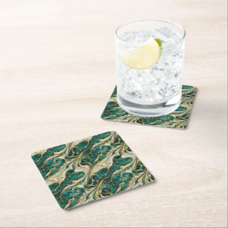 Posavasos Cuadrado De Papel Green and gold marble design coasters
