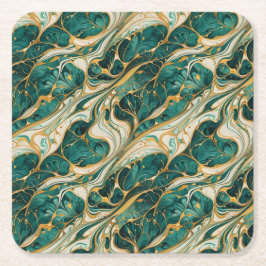 Posavasos Cuadrado De Papel Green and gold marble design coasters