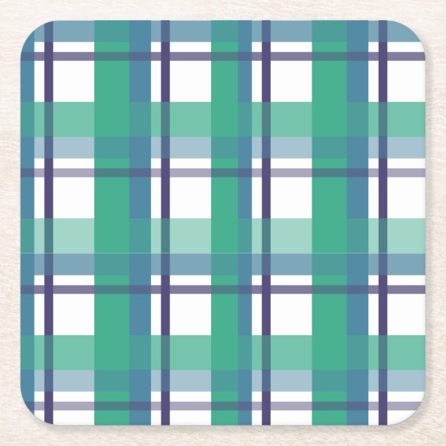 Posavasos Cuadrado De Papel Green And Purple Tartan Pattern (Anverso)