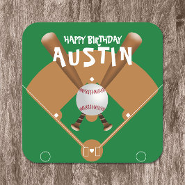 Posavasos Cuadrado De Papel Green Baseball Field Happy Birday