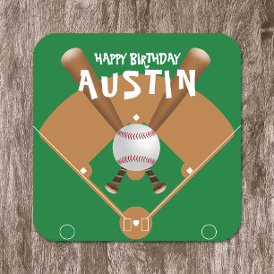 Posavasos Cuadrado De Papel Green Baseball Field Happy Birday