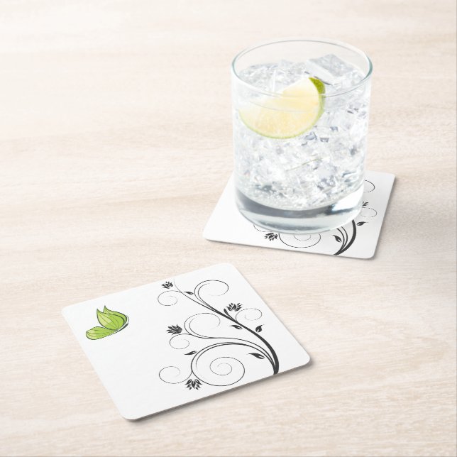 Posavasos Cuadrado De Papel Green  Butterfly  (In situ)