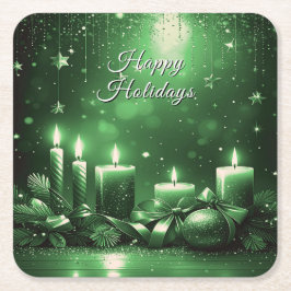 Posavasos Cuadrado De Papel Green Candles Christmas Holiday Paper Coaster