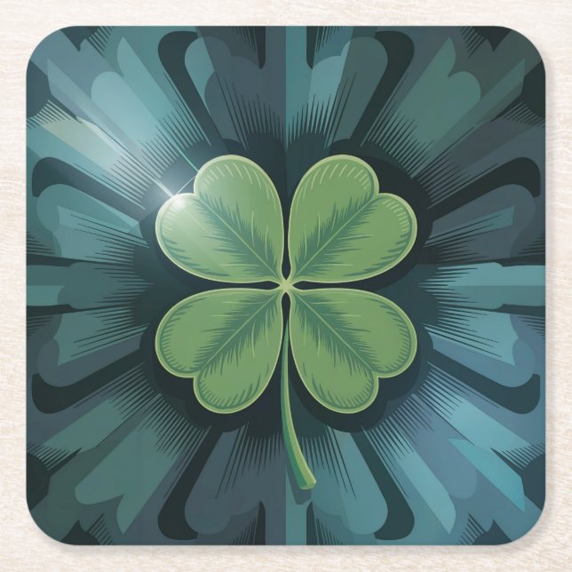 Posavasos Cuadrado De Papel Green Clover Blue Camo Coaster Set (Anverso)