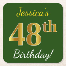Green, Faux Gold 48th Birthday + Custom Name
