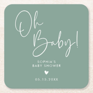 Posavasos Cuadrado De Papel Green Oh Baby Modern Boho Baby Shower