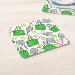 Posavasos Cuadrado De Papel Green Pink Tennis Preppy