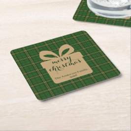 Posavasos Cuadrado De Papel Green Plaid Christmas Festive Pattern -