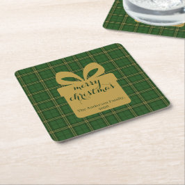 Posavasos Cuadrado De Papel Green Plaid Christmas Festive Pattern -