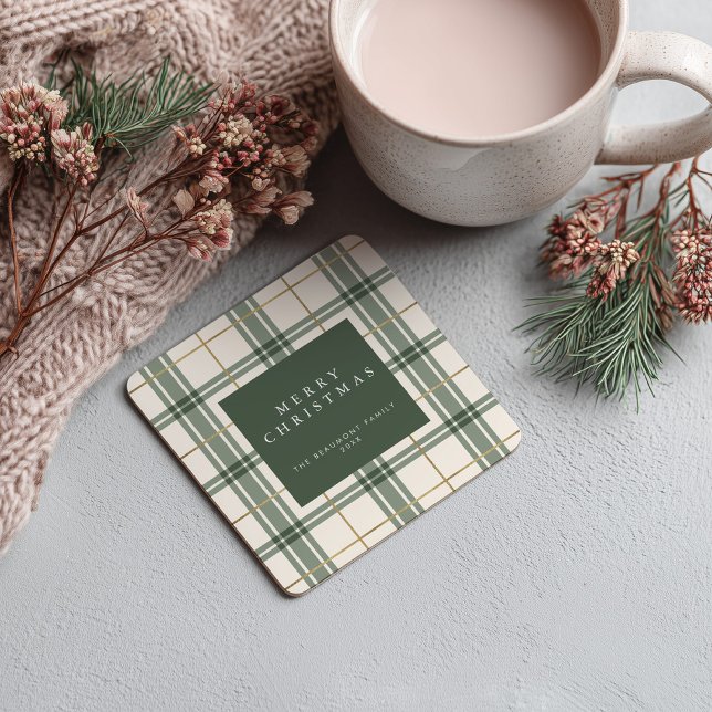 Posavasos Cuadrado De Papel Green Plaid Christmas Square Paper Coaster (Subido por el creador)