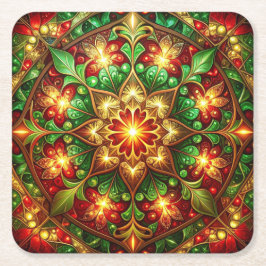 Posavasos Cuadrado De Papel Green Red Decorative Holiday Paper Coaster