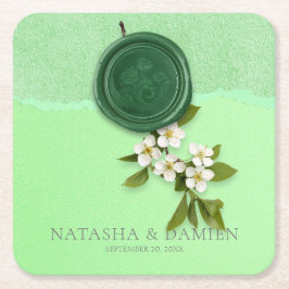 Posavasos Cuadrado De Papel Green Seal Wedding Paper Coaster