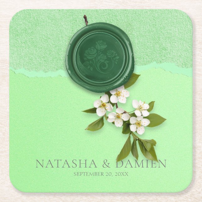 Posavasos Cuadrado De Papel Green Seal Wedding Paper Coaster (Anverso)