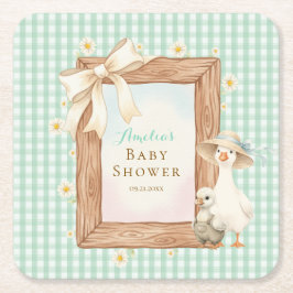 Posavasos Cuadrado De Papel Green Silly Goose Baby Shower Paper Coaster