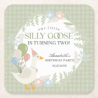 Green Silly Goose Floral Gingham Birthday