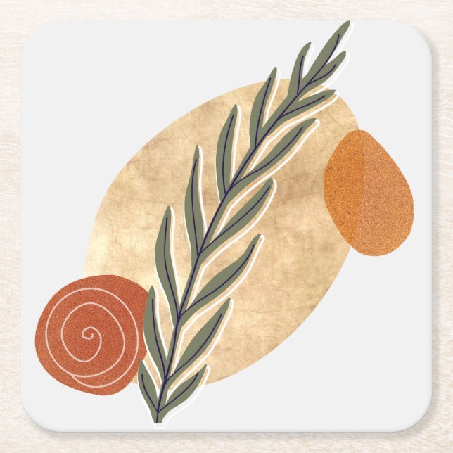 Posavasos Cuadrado De Papel Green Stalk Boho (Anverso)