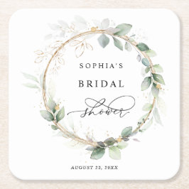 Posavasos Cuadrado De Papel Greenery and Gold Bridal Shower 