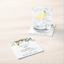 Posavasos Cuadrado De Papel Greenery, Eucalyptus Leaves, Boho, Birthday